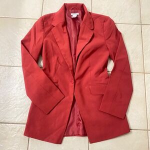 Chic Red Single Button Blazer Jacket Women's Size 8 Tailored Business Casual